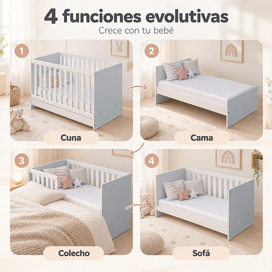 Cuna Colecho Multifuncional 4 en 1 Kidscool Blanca Evolutiva a Cama y Sofá- Preventa 14 de Noviembre