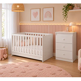 Cuna Colecho Multifuncional 4 en 1 Kidscool Blanca con Cómoda 3 Cajones -Preventa 14 de Noviembre