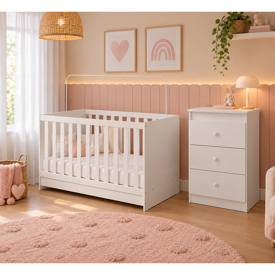 Cuna Colecho Multifuncional 4 en 1 Kidscool Blanca con Cómoda 3 Cajones -Preventa 14 de Noviembre