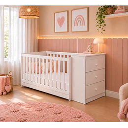 Cuna Colecho Multifuncional 4 en 1 Kidscool Blanca con Cómoda 3 Cajones -Preventa 14 de Noviembre