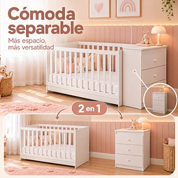 Cuna Colecho Multifuncional 4 en 1 Kidscool Blanca con Cómoda 3 Cajones -Preventa 14 de Noviembre