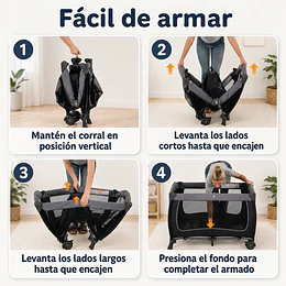 Retiro Express- Cuna Corral Plegable de Viaje Kidscool  con Mudador Organizador y Móvil 104 x 76 x 76 cm Gris