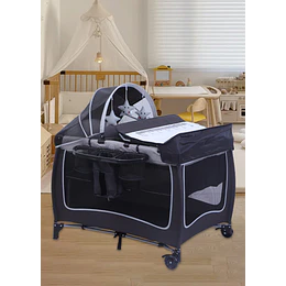 Retiro Express- Cuna Corral Plegable de Viaje Kidscool  con Mudador Organizador y Móvil 104 x 76 x 76 cm Gris