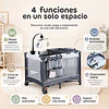 Retiro Express-Cuna Corral Plegable de Viaje Kidscool con Mudador Organizador y Móvil 104 x 70 x 74 cm Gris Estampado