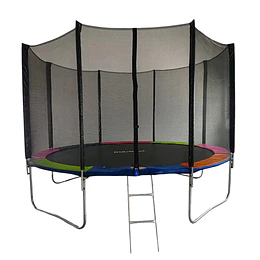 Retiro Express-Cama Elástica Rainbow 10 Pies (3,05 m) Kidscool con Malla de Seguridad, Escalera y Sistema T-Bar 