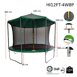 Retiro Express-Cama Elástica Verde Kidscool con Techo 12 Pies (3.66 mts / 150 kg)