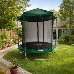 Retiro Express-Cama Elástica Infantil 8 Pies (2,44m) Kidscool Verde con Techo Protector y Sistema T-Bar