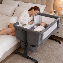 Cuna Colecho Compacta, Plegable, mecedora con Mosquitero Canasto Organizador y Ruedas Kidscool 90 x 50 X 80 cm Gris