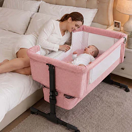 Cuna Colecho Compacta, Plegable, mecedora con Mosquitero Canasto Organizador y Ruedas Kidscool 90 x 50 X 80 cm Rosado