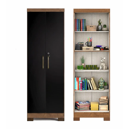 Armario Multiuso 2 Puertas con Llave Canela Negro 187x60.9x37.3 cm MDP 