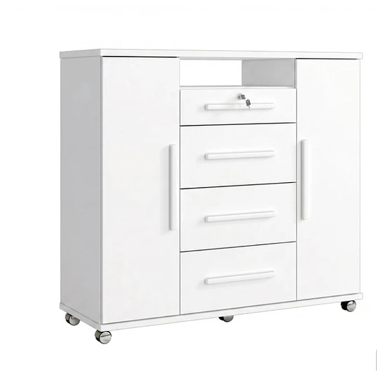 Cómoda Multifuncional Blanca 119x135x44.8 cm MDP 4 Cajones 2 Puertas