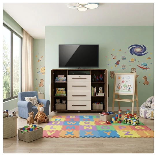 Cómoda Multifuncional Canela Arena 119x135x44.8 cm  MDP 4 Cajones 2 Puertas