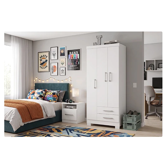 Clóset Ropero Francia Blanco 3 Puertas 2 Cajones MDP 187.4x83.2x47.3 cm