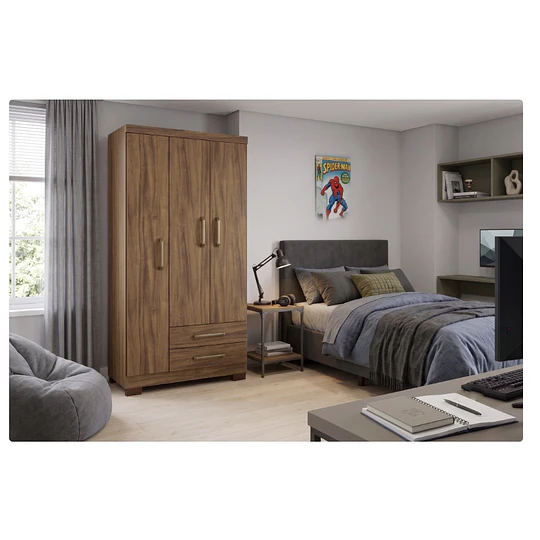 Clóset Ropero Francia Canela 3 Puertas 2 Cajones MDP 187.4x83.2x47.3 cm