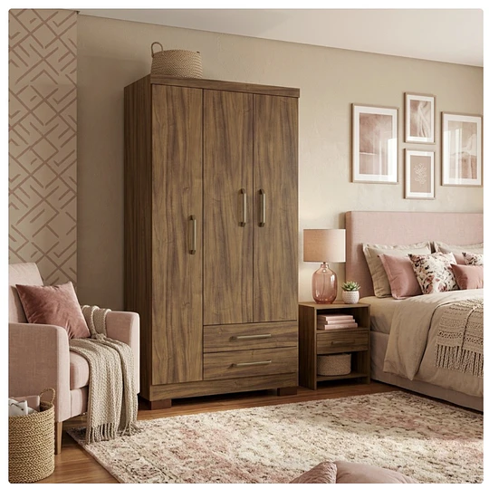 Clóset Ropero Francia Canela 3 Puertas 2 Cajones MDP 187.4x83.2x47.3 cm