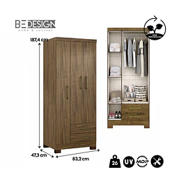 Clóset Ropero Francia Canela 3 Puertas 2 Cajones MDP 187.4x83.2x47.3 cm