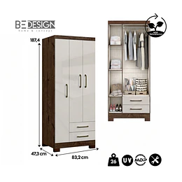Clóset Ropero Canela Arena 3 Puertas 2 Cajones MDP 187.4x83.2x47.3 cm