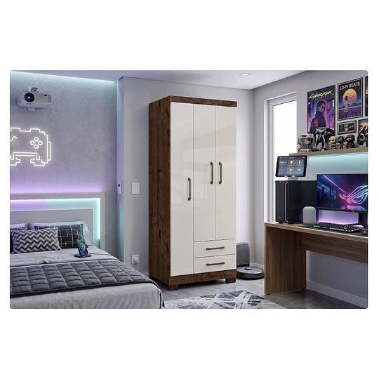 Clóset Ropero Canela Arena 3 Puertas 2 Cajones MDP 187.4x83.2x47.3 cm