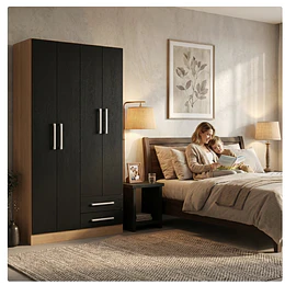 Clóset Ropero 4 Puertas 2 Cajones Canela Negro 174.3x90.4x37.8 cm MDP