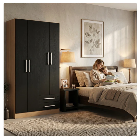 Clóset Ropero 4 Puertas 2 Cajones Canela Negro 174.3x90.4x37.8 cm MDP