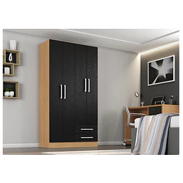 Clóset Ropero 4 Puertas 2 Cajones Canela Negro 174.3x90.4x37.8 cm MDP