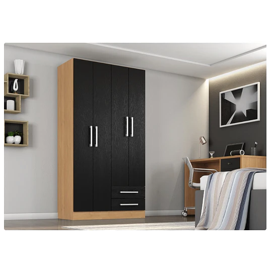 Clóset Ropero 4 Puertas 2 Cajones Canela Negro 174.3x90.4x37.8 cm MDP
