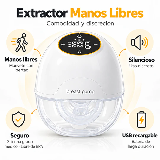 Extractor de Leche Materna Eléctrico Manos Libres Wearable Kidscool Blanco Silencioso Libre de BPA 