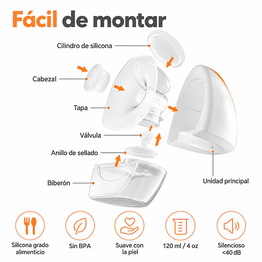 Extractor de Leche Materna Eléctrico Manos Libres con Control Remoto Wearable Kidscool Blanco - Extractor Portátil Silencioso Libre de BPA 
