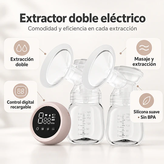 Extractor de Leche Materna Eléctrico Doble Recargable Kidscool Celeste / Rosa - Extractor Doble Silencioso Libre de BPA 