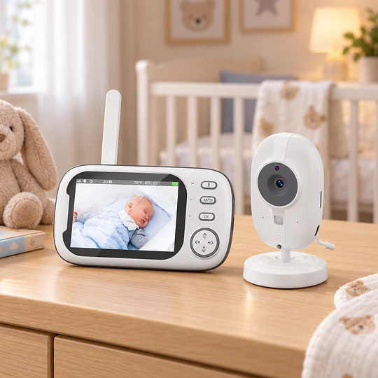 Monitor de Bebé Cámara Video Inalámbrico 2.4G Pantalla 3.5 Pulgadas Kidscool Blanco - Monitor Bebé Nocturno Audio Bidireccional 
