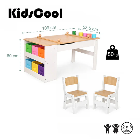 Juego De Mesa De Actividades Infantil Madera Con 2 Sillas Kidscool