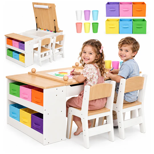 Juego De Mesa De Actividades Infantil Madera Con 2 Sillas Kidscool