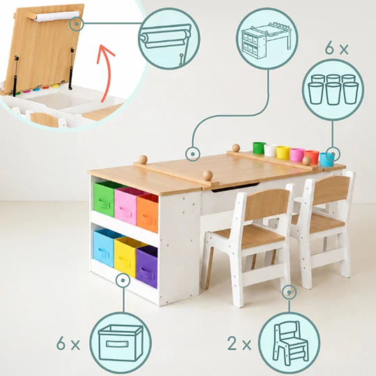Juego De Mesa De Actividades Infantil Madera Con 2 Sillas Kidscool
