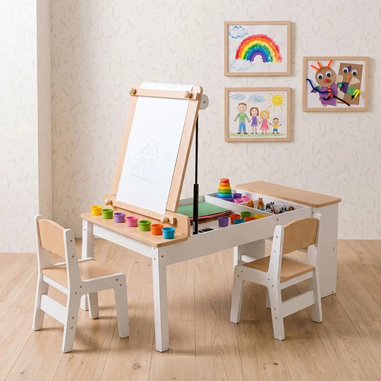 Juego De Mesa De Actividades Infantil Madera Con 2 Sillas Kidscool