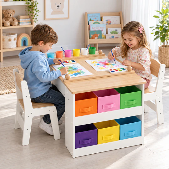 Juego De Mesa De Actividades Infantil Madera Con 2 Sillas Kidscool