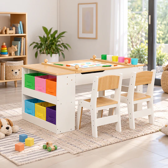 Juego De Mesa De Actividades Infantil Madera Con 2 Sillas Kidscool