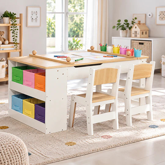 Juego De Mesa De Actividades Infantil Madera Con 2 Sillas Kidscool