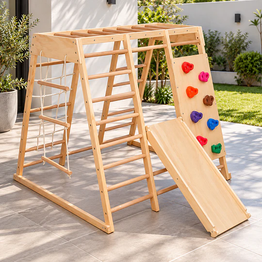 Juego De Escalada Madera Infantil Pikler Con Tobogán Kidscool 
