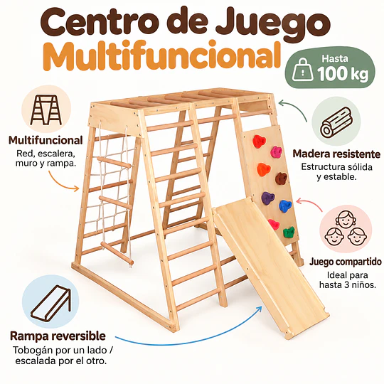 Juego De Escalada Madera Infantil Pikler Con Tobogán Kidscool 