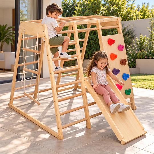 Juego De Escalada Madera Infantil Pikler Con Tobogán Kidscool 