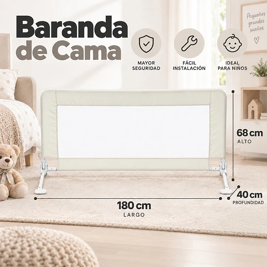 Baranda de Cama Infantil 1.8M Anti Caídas Abatible Kidscool Blanco - Protección de Seguridad para Niños 