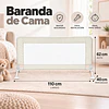 Baranda de Cama Infantil 1.1M Anti Caídas Abatible Kidscool Blanco - Protección de Seguridad para Niños 