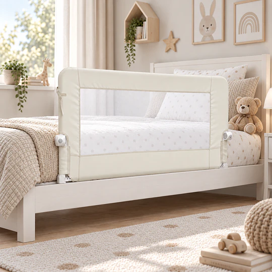 Baranda de Cama Infantil 1.1M Anti Caídas Abatible Kidscool Blanco - Protección de Seguridad para Niños 