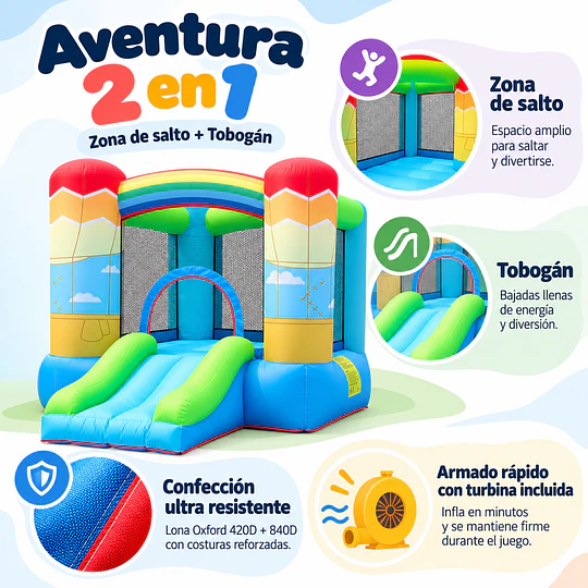 Castillo Inflable Infantil con Tobogán y Soplador Kidscool