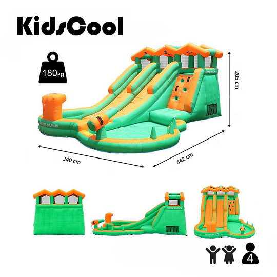 Juego Inflable Acuático Doble Tobogán Kidscool Con Escalador y Piscina