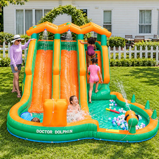Juego Inflable Acuático Doble Tobogán Kidscool Con Escalador y Piscina