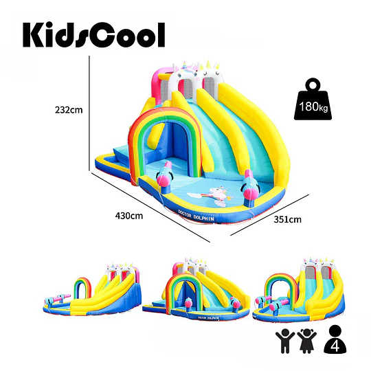  Juego Inflable Acuático Unicornio Arcoíris Kidscool Con Doble Tobogán y Piscina