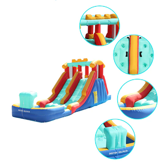  Juego Inflable Acuático Doble Tobogán Kidscool Con Escalador y Piscina 5.5m
