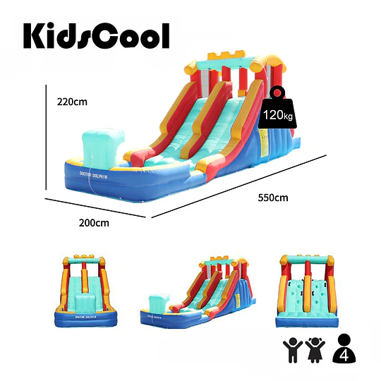  Juego Inflable Acuático Doble Tobogán Kidscool Con Escalador y Piscina 5.5m