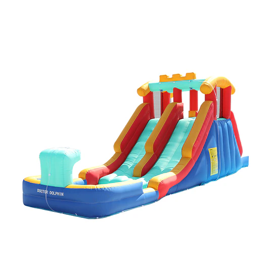  Juego Inflable Acuático Doble Tobogán Kidscool Con Escalador y Piscina 5.5m